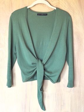 Peruvian Connection Nikki Tie Waist Cardigan Pima Cotton Green Cropped Women’s L